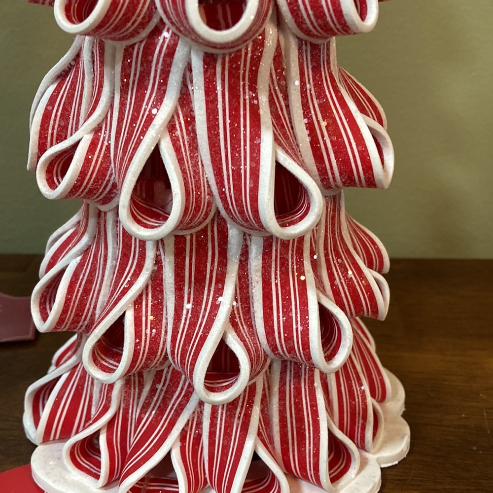 HOLIDAY TIME PEPPERMINT RIBBON TREES SET OF 2 - Picture 4 of 16